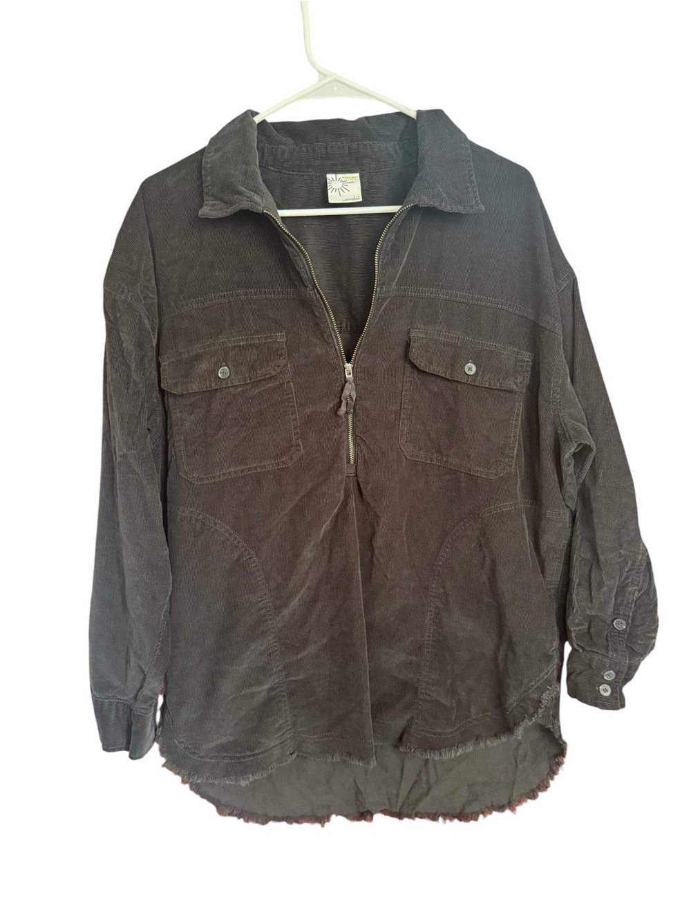 Aerie Offline Black Corduroy Oversized 1/4 Zip Pullover Shacket Modern Chic S